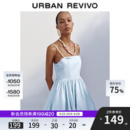 UR2025秋季新款女裝休閑蝴蝶結系帶花苞吊帶連衣裙UYY750111 淡藍 (偏短) XL