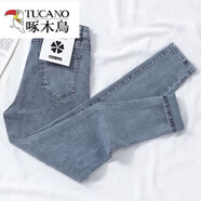 啄木鳥(niǎo)（TUCANO）【超彈力】牛仔褲女九分韓版高腰顯瘦大I碼百搭緊身黑藍色小腳褲 淺藍色九分褲 27 建議90100斤
