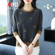 璦優(yōu)霏（aiyoufei）羊毛衫女100%純羊毛圓領(lǐng)毛衣內搭打底衫秋冬裝新款時(shí)尚寬松針織衫 灰色 5XL (建議155-165斤左右)