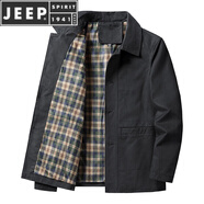 JEEP SPIRIT秋冬季夾克男士外套休閑寬松翻領純棉中老年商務爸爸上衣服 黑色 XL