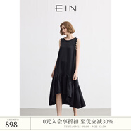 EIN言輕禮服流光醋酸花邊拼接不規則無(wú)袖連衣裙女2025夏新款 石墨黑 S