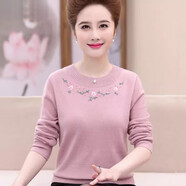 鹿王（KING DEER）媽媽裝新款羊絨衫春秋針織羊毛衫毛衣中老年人加肥加大洋氣打底衫 粉紅色 L 110-120斤