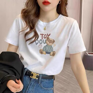 森馬（Semir）正肩小熊杏色短袖t恤女薄款夏季2024新款純棉寬松洋氣體恤上衣潮 白色 L