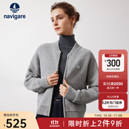 Navigare意大利小帆船女裝短外套秋冬季純羊毛保暖夾克衫寬松顯瘦休閑上裝 冰河灰 M