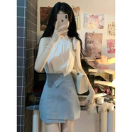 小紅書(shū)爆款套裝女2025夏季韓版輕熟御姐穿搭掛頸雪紡衫上衣不規則 兩件套掛頸上衣+不規則短裙 XS 均碼