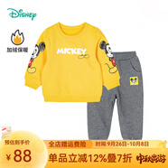 迪士尼童裝兒童衛(wèi)衣套裝卡通休閑套裝 加絨男童米奇黃色213T1276 90