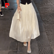 皮爾卡丹（pierre cardin）薄款琉璃冰絲百褶長(cháng)裙女2025夏季新款顯瘦半身裙輕熟風(fēng)大擺仙女裙 珍珠白 M (建議100斤以?xún)?
