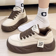 大東秘語(yǔ)2025秋冬新款松糕小白鞋女百搭增高運動(dòng)休閑面包鞋厚底潮流板鞋子 白色 35