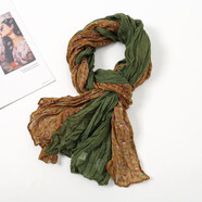 覆古減齡民族風(fēng)風(fēng)棉麻質(zhì)感大絲巾圍巾女2023新款秋冬季護頸新款 雙拼碎花綠