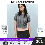 UR2025春季新款女裝蝴蝶結(jié)肌理感系帶短袖針織衫UYY950033 冷灰 XL