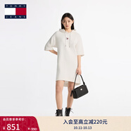 TOMMY JEANS25春夏新款女裝美式復古學院寬松蝙蝠袖連帽衛(wèi)衣裙連衣裙 米白色YBH M （推薦：110-125斤）
