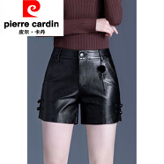 皮爾卡丹（pierre cardin）皮短褲2025新款時(shí)尚高腰闊腿a字PU皮褲短褲秋冬款靴褲女百搭外穿 黑色(加絨保暖) B區6035 M 90-100斤