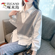 啄木鳥(niǎo)（TUCANO）假兩件條紋襯衫女裝2024新款秋季領(lǐng)抽繩長(cháng)袖雪紡上衣漂亮小衫 圖片色 L