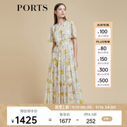 PORTS寶姿商場(chǎng)同款2022春夏新款女裝“絢爛夏花”印花連衣長(zhǎng)裙 亞麻淺金印花 M (6)