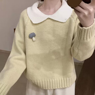 Jret甜美毛衣女2025冬季新款可愛(ài)淑女小翻領(lǐng)韓版百搭休閑顯瘦針織衫女 黃色 S 建議80-95斤