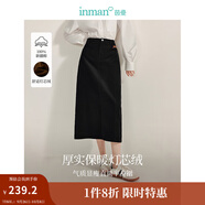 茵曼（INMAN）2025秋冬女裝新款簡約百搭燈芯絨半身裙中高腰顯瘦全棉直筒裙 黑色 M