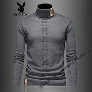 花花公子（PLAYBOY）男士套頭毛衣歐洲站高領(lǐng)加厚字母扭花羊 毛衫男秋冬季新款潮牌修 灰色 M