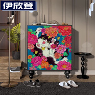 伊欣登法式奶油可愛入戶鞋柜客廳進(jìn)門收納裝飾立柜陽臺玄關(guān)靠墻儲物柜子 花卉貓咪 長90*高110*厚40  黑色