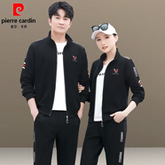皮爾卡丹白色情侶運動套裝春秋季裝2025新款三件套跑步服男女士長袖運動服 黑色兩件套86190款 XL 女款建議105-115斤