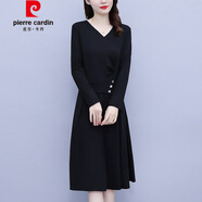 皮爾卡丹（pierre cardin）感赫本風(fēng)打底衫女長(zhǎng)袖小黑裙2025春秋新款高端媽遮肉連衣裙 黑色 4XL