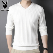 花花公子秋冬大碼V領(lǐng)針織衫長(cháng)袖男潮流線(xiàn)衫秋衣高端打底衫修身t恤衫毛衣帥 V領(lǐng)白色 【專(zhuān)柜品質(zhì)】 L 90-115斤