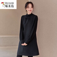 啄木鳥高檔微胖女裝 羊.毛背心裙女中長款2025年春季新款寬松大碼毛呢裙 單件黑色背心裙 S 105斤以內(nèi)