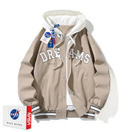 NASA假兩件潮流連帽夾克男女同款春秋情侶時(shí)尚休閑加絨加厚棒球服 JM-2231卡其 M