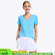 諾帝卡（NAUTICA）女裝鉚釘LOGO V領(lǐng)T恤品牌logo標(biāo)志圓領(lǐng)短袖修身純棉 Azure Blue L