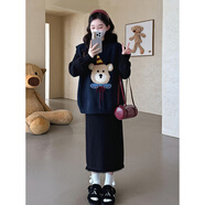 親智（QINZHI）孕婦秋冬裝小個(gè)子套裝孕裝「溫軟小熊」孕婦連衣裙秋冬裝韓版時(shí)尚 藏藍色馬甲 XXL