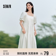 森馬連衣裙女溫柔系木耳邊方領(lǐng)夏季泡泡袖娃娃裙甜美107424114030