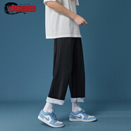 邊七褲子男秋冬季款寬松直筒休閑褲男韓版潮流寬松墜感九分褲運動(dòng)針織 C范B509夏季款黑色 L