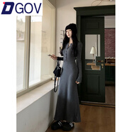 DGOV灰色長(cháng)袖針織連衣裙女秋季毛衣打底內搭包臀裙子收腰顯瘦氣質(zhì)長(cháng)裙 灰色zt M 【90-105斤】