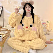 宮蝶珊瑚絨睡衣女2025秋冬季新款280克可愛(ài)卡通圓領(lǐng)法蘭絨加厚家居服 2001 M