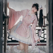 唐努烏【竹杳】新中式旗袍可拆袖lolita少女漢服OP連衣裙中華風洛麗塔 桃白白全套【不帶披肩】 S