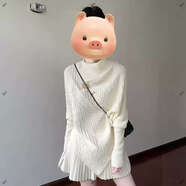 韓系設計感不規則高領(lǐng)麻花毛衣女秋冬慵懶風(fēng)寬松顯瘦蝙蝠袖針織衫 米白色優(yōu)質(zhì)版 XXS S建議75-95斤