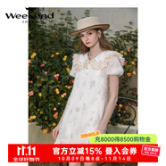 卓雅周末（JORYA weekend）24夏新款娃娃領(lǐng)珍珠蝴蝶結(jié)泡泡袖星空繡花連衣裙EJWEBX12 米金色 S