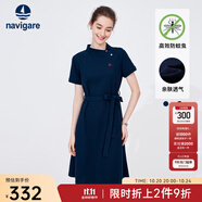 Navigare意大利小帆船短袖連衣裙女士夏季棉質(zhì)斜領(lǐng)裙子時尚顯瘦半袖a字裙 海軍藍(lán) M 碼
