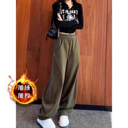 梨頌 梨（PEAR PRAISE）梨型身材大碼寬松加絨闊腿褲女秋冬季香蕉褲慵懶感褲子休閑褲衛褲 綠色【加絨加厚】 M _【80-100斤】