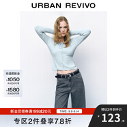 UR秋冬新款女裝慵懶風(fēng)氛圍感修身系帶針織衫UYY940026 藍色 M