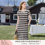 香影流蘇條紋黑色t恤女短袖2025夏裝新款寬松休閑風(fēng)正肩圓領(lǐng)上衣 黑色L85S798 連衣裙 L 165/88A/110-125斤