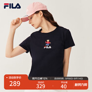 FILA斐樂(lè )官方女裝短袖T恤女夏季舒適經(jīng)典針織短袖小熊t上衣潮流時(shí)尚 傳奇藍-NV M （165/84A/M）