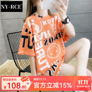 NY-RCET恤女短袖新款夏裝中長(zhǎng)款韓版寬松歐貨潮上衣服半袖體恤 3378橙色 L