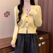 小紅書同款安哥拉紅V領(lǐng)針織開衫女早秋短款過年春裝毛衣外套miu里 黃色版今年正流行修身緊身高腰收腰出席重要場(chǎng)合爵士舞 S S