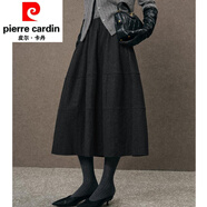 皮爾卡丹（pierre cardin）黑色毛呢花苞裙女春秋寬松遮肉顯瘦氣質(zhì)百搭中長(cháng)款半身裙子針織 黑色 S
