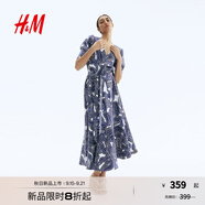H&M女裝2025秋季新款印花斜紋布短袖泡泡袖V領(lǐng)喇叭形連身裙1297789 白色/藍(lán)色花卉 S 160/88