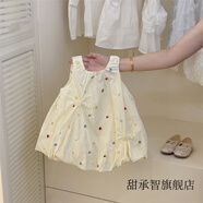 甜承智韓國女童連衣裙花朵刺繡女童裙子花苞無(wú)袖女孩洋氣公主裙時(shí)尚裙子 花苞裙 90