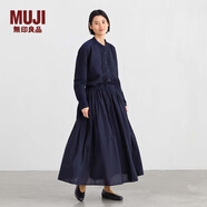 無印良品（MUJI）女式 棉紗 抽褶裙 長半身裙女款裙子25年秋季女裝 BE1XTA5A 深藏青色 M (160/66A)