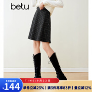 百圖betu女裝冬季新款半身裙高腰小個(gè)子毛呢格紋半裙女2311T83 深灰 L