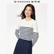 佐丹奴T恤女純棉條紋海軍風(fēng)海魂衫開叉下擺圓領(lǐng)長袖t恤女13322802