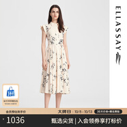 歌力思（ELLASSAY）春夏新款荷葉邊新中式素雅印花長裙垂墜連衣裙女EWB332Y07300 黑花卉 S